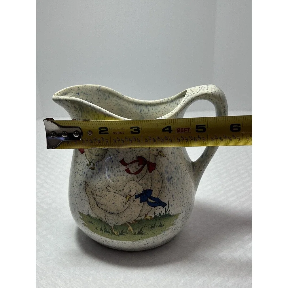 Vintage I love Country Geese speckled Blue‎ Pitcher